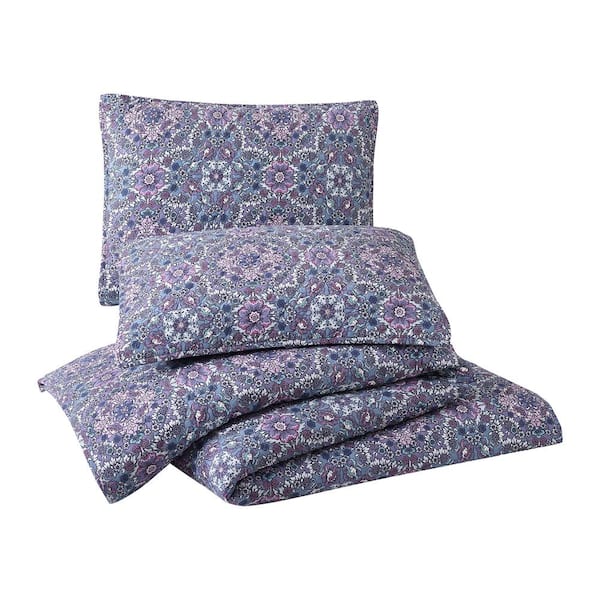 MODERN HEIRLOOM Lavender Florals 3-Piece Purple Medallion Cotton King Quilt Set