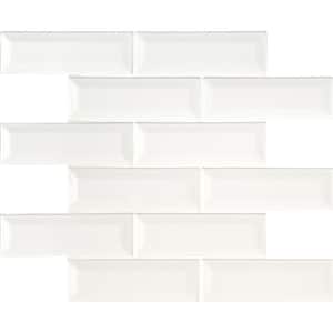 Whisper White Beveled 11.63 in. x 14.75 in. Glossy Ceramic Patterned Look Wall Tile (10 sq. ft./Case)
