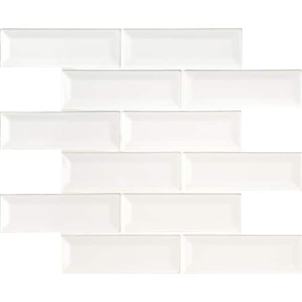 MSI Take Home Tile Sample - Whisper White Beveled 4 in. x 4 in. Glossy Ceramic Mosaic Tile