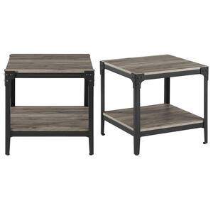 Rustic Wood Slate Grey End Side Table (Set of 2)