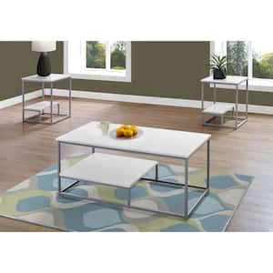 Jasmine 42.25 in. White Rectangle MDF Coffee Table with Shelves