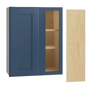 Newport Blue Painted Plywood Shaker Assembled Blind Corner Kitchen Cabinet Sft Cls R 24 in W x 12 in D x 30 in H