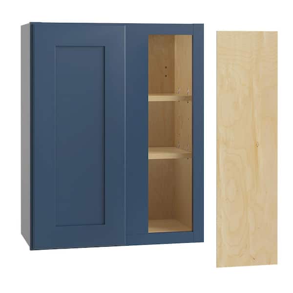 Newport 24 in. W x 12 in. D x 30 in. H Assembled Plywood Blind Wall Kitchen Cabinet in Mythic Blue with Soft Close RH