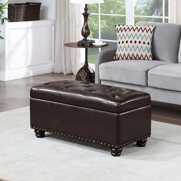 Designs4Comfort 7th Avenue Espresso Vegan Leather Fabric Storage Ottoman Bench