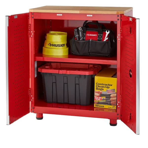 Husky G2802BR-US Ready-to-Assemble 24-Gauge Steel 2-Door Garage Base Cabinet in Red (28 in. W x 32 in. H x 18 in. D)