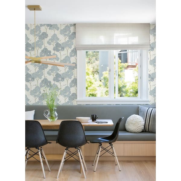 A-Street Prints Lykke Blue Textured Tree Paper Glossy Non