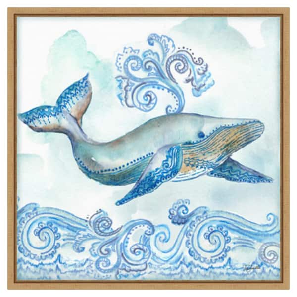Amanti Art Boho Shells II Whale by Tre Sorelle Studios 22 in. W x 22 in. H Canvas Float Frame in Brown