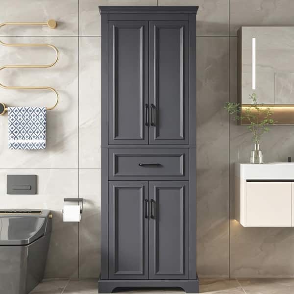 Gray 70.8in Freestanding Bathroom Vanity with 4 Doors and 1 Drawer Adjustable Shelves