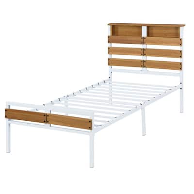 Platform Bed Metal And Wood Frame, Twin Size Metal Bed Frame Dimensions