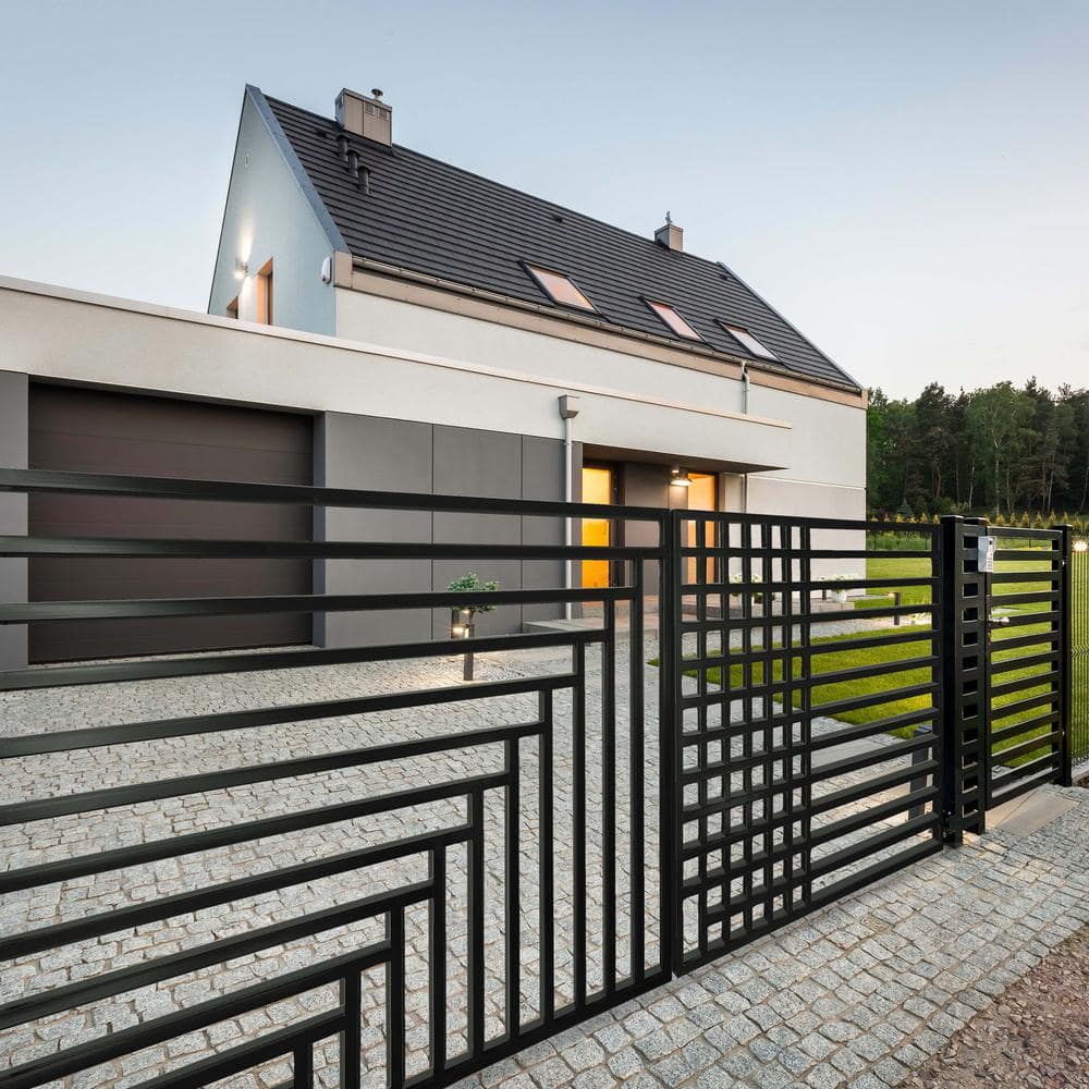Kyiv Style 14 x 6 ft Black Steel Dual Swing Driveway Gate with Opener
