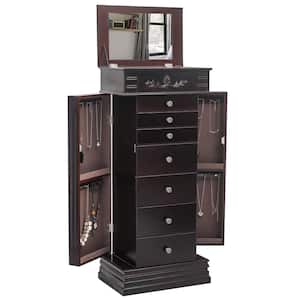 Brown Wood 18.59 in. W Free Standing Jewelry Armoire