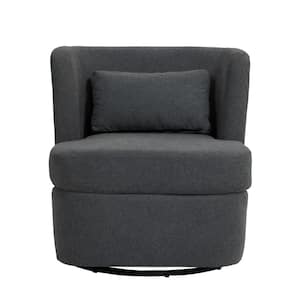 Modern Gray Linen Upholstered 360-Degree Swivel Accent Barrel Chair with Metal Base and 1 Pillow(Set of 1)