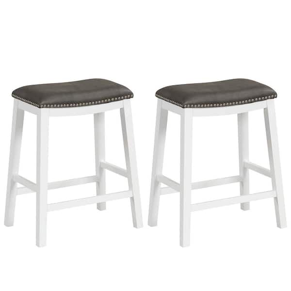 Costway 26 in. Gray Wood Bar Stool with Upholstered Seat (Set of 2)