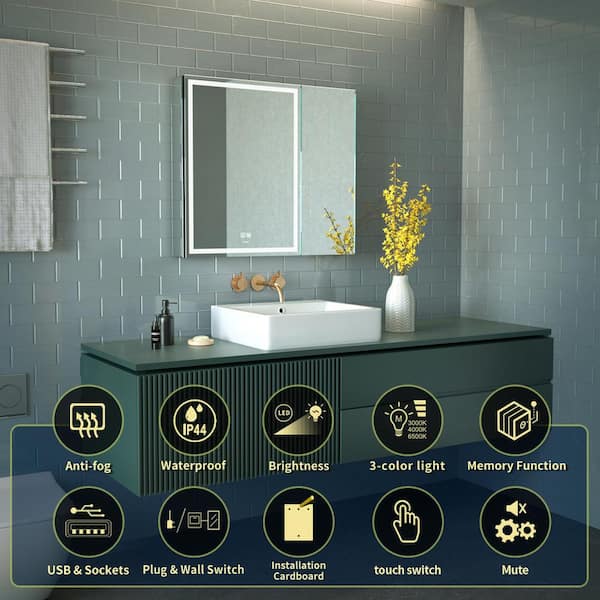 30 in. W x 28 in. H Large Rectangular Silver Wall Mount LED