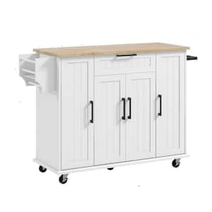 White Kitchen Cart with Drawers;Shelf;Spice Rack;Locking Casters;Wheels