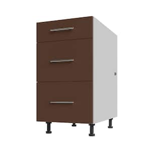 Miami Dock Brown Matte Flat Panel Stock Assembled Base Kitchen Cabinet 3 DR Base 18 In.x 34.5 In.x 27 In.