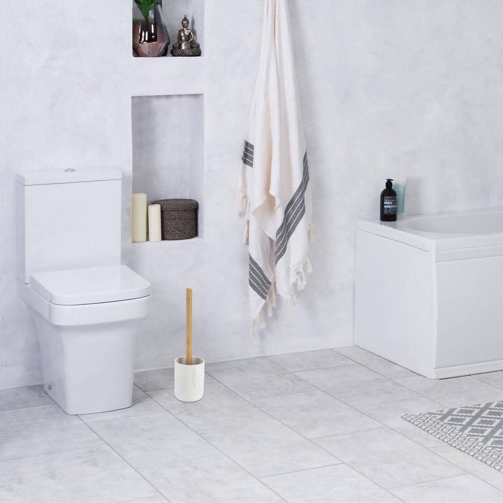 White Polyresin Toilet Brush Set with Bamboo Handle