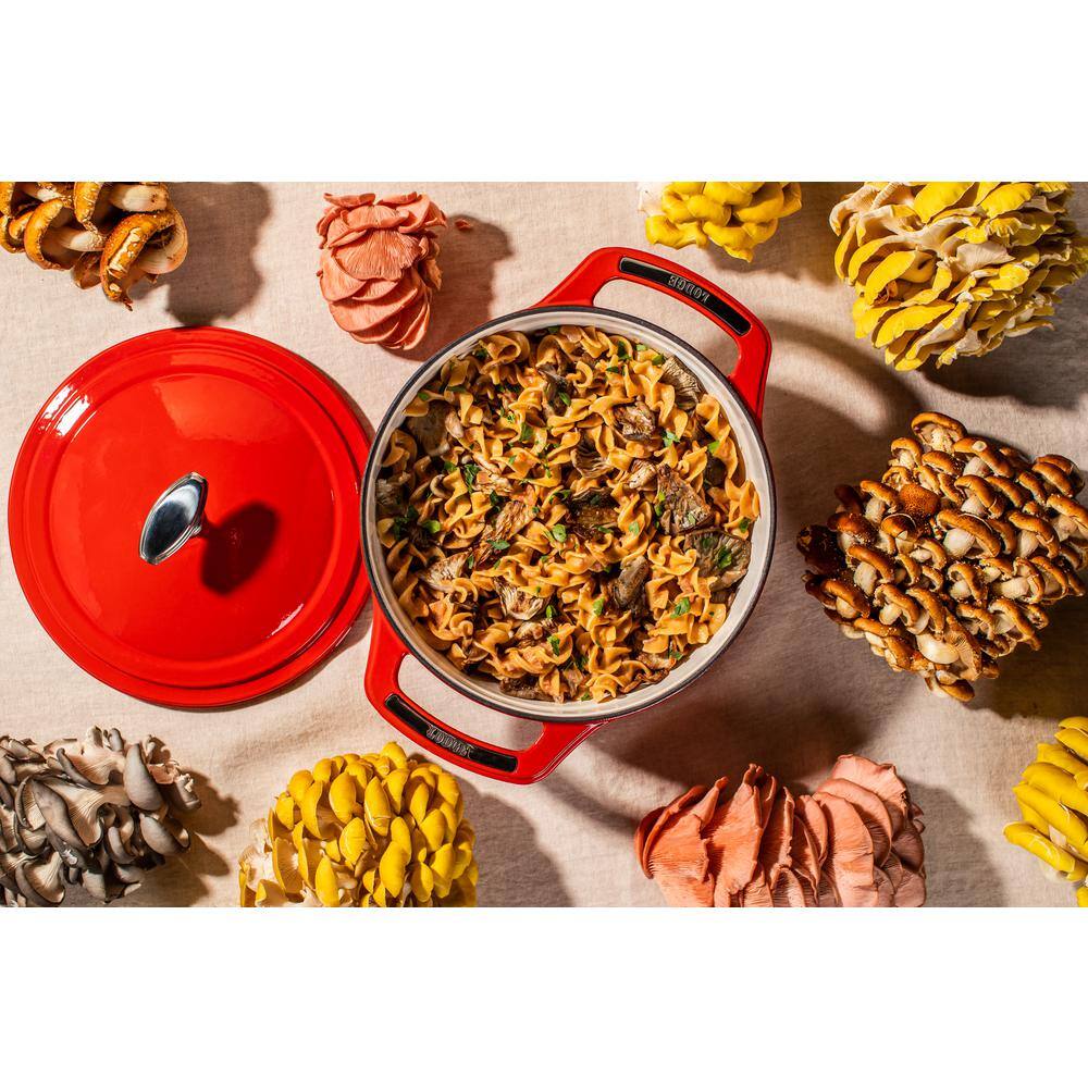 Cherry Red Enameled Cast Iron 6-Qt Dutch Oven with Stainless Steel Handles
