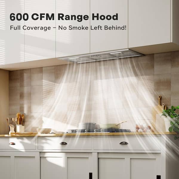 36 in. 600 CFM  Ductless Convertible Insert Range Hood in Stainless Steel with LED Lights