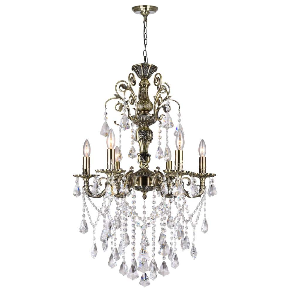 Antique Brass and Crystal 6-Light Mini Chandelier