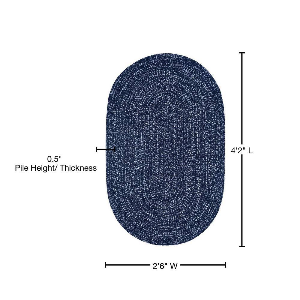 Elegant Navy & Smoke Blue 30" x 50" Oval Braided Chenille Rug