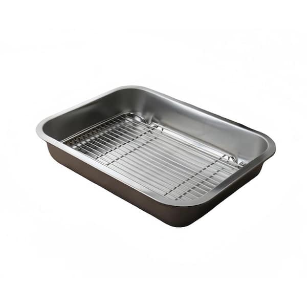 Bakeware Heavy Duty Stainless Steel Nonstick Mirror Finish Deep Edge Single Roasting Pan with Cooling Rack