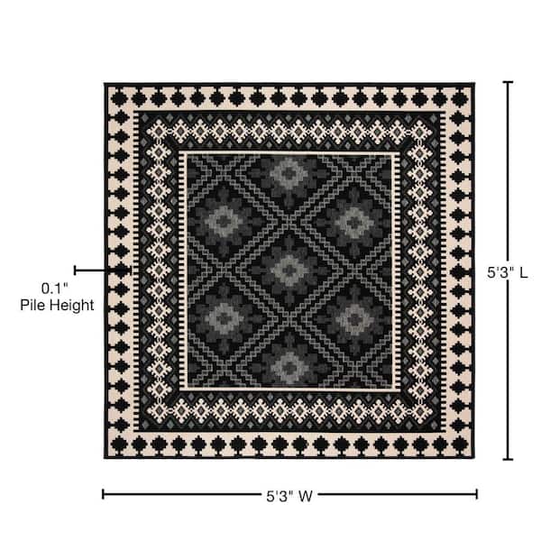 Safavieh Veranda 2-ft-7-in x 5-ft (Black/Creme) 3 x 5 Black/Creme Indoor/Outdoor Abstract Coastal Throw Rug