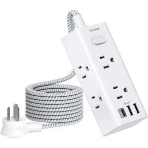 Syantek Remote Control Power Strip with 3 USB Ports, 3 RF Controlled Outlets,  5 FT/1.5 Meter Long Extension Cord, White Power Strip, 10A/1250W for  Household and Workstation Appliances 