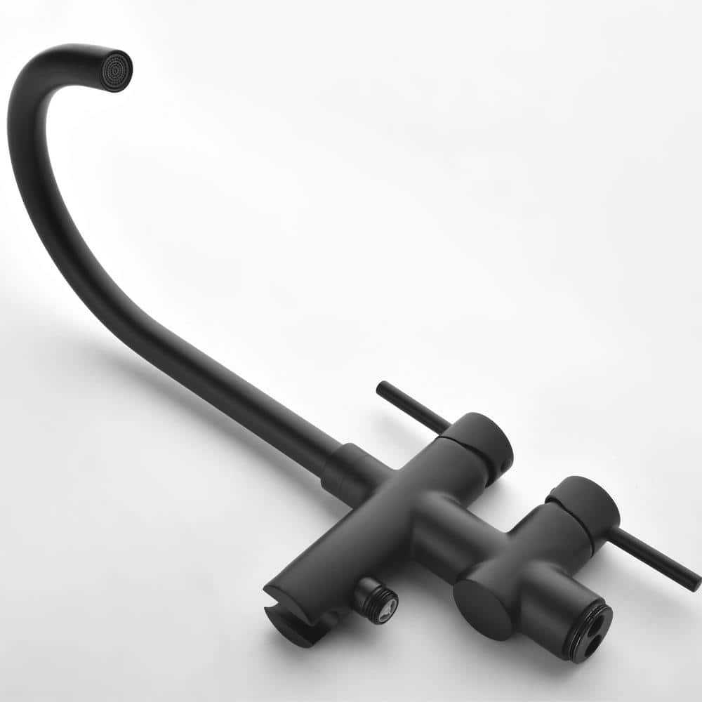 Matte Black Stainless Steel Freestanding Tub Filler with Hand Shower