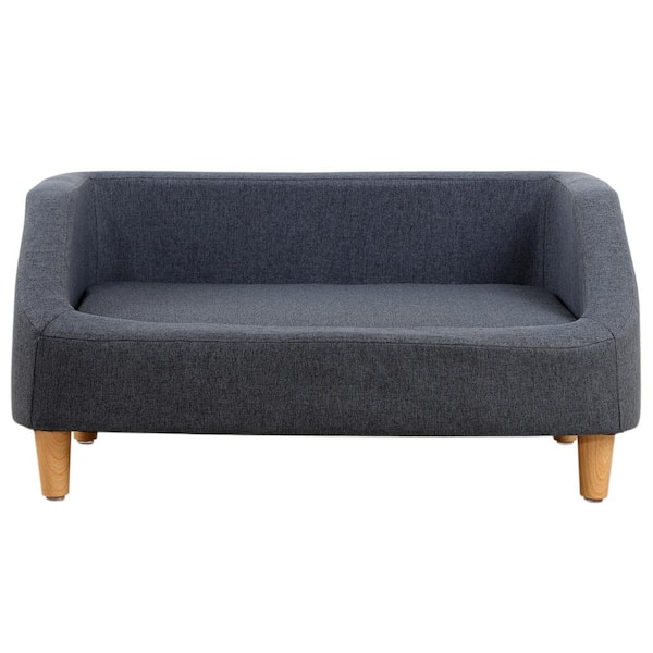 Kahomvis 32.3 in. Gray Linen Pet Sofa Bed, Cat and Dog Bed with Movable Cushion and Wood Style Foot