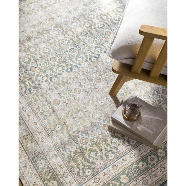 Our PNW Home Green 3 ft. x 10 ft. Rainier Traditional Indoor Machine-Washable  Area Rug
