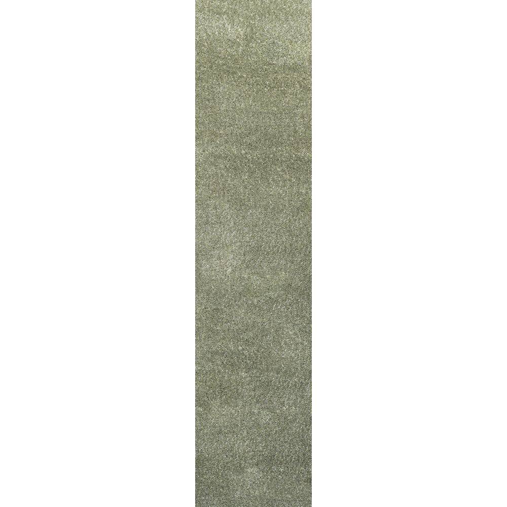 Haze Solid Green Low-Pile Synthetic Runner Rug, 2 x 8 ft