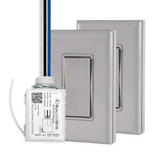 3-Way Battery-Free Wireless Light Switch Kit, 2-Remote Switches Control 1 On/Off 5amp Receiver - Gray