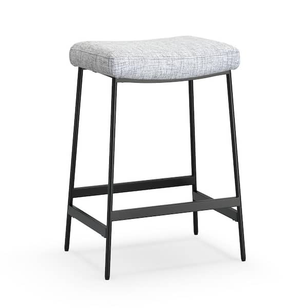 Aupodin 28 in. Gray Backless Metal Frame Saddle Seat for Kitchen Counter Bar Stool Chair with Libby Linen Thick Cushion (2 Sets)