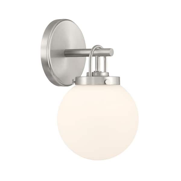 Ortesa 5 in. 1-Light Brushed Nickel Vanity Light with Etched White Glass Shade for Bathrooms or Bedrooms