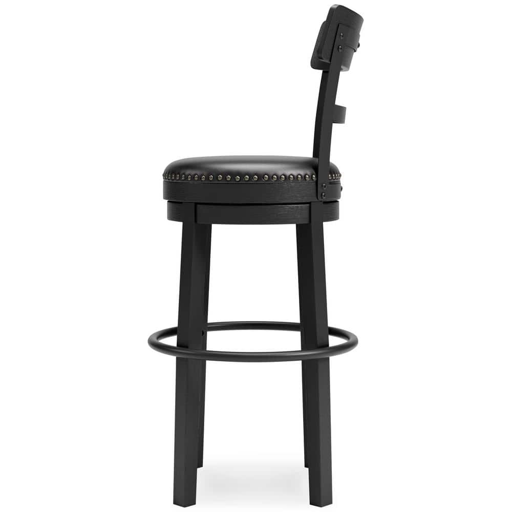 Transitional Black Wood Swivel Barstool with Nailhead Trim
