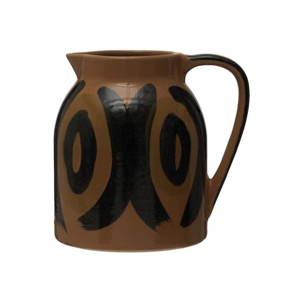 Storied Home Decorative Hand Painted Stoneware Pitcher, Brown and Black