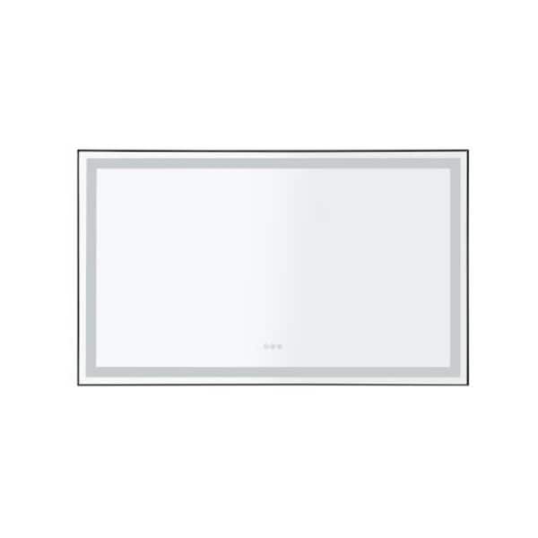Unbranded 72 in. W x 48 in. H Large Rectangular Aluminium Framed Dimmable Wall Bathroom Vanity Mirror in Matte Black