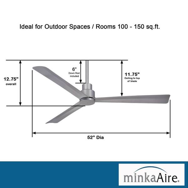 Minka Aire Simple 52 In Indoor Outdoor Silver Ceiling Fan With Remote Control F787 Sl Indoor Outdoor Silver Ceiling Fan, Top Rated Minka Aire Ceiling Fans