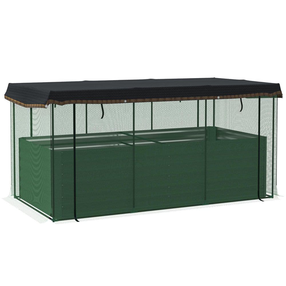 Green Galvanized Steel Raised Garden Bed with Crop Cage Plant Protection Ne