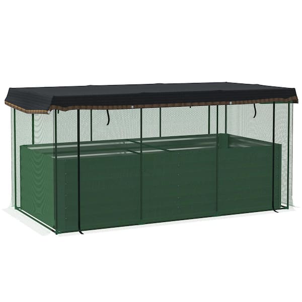 Outsunny Green Galvanized Steel Raised Garden Bed with Crop Cage Plant Protection Net and Shade Cloth, Planter Box with Cover