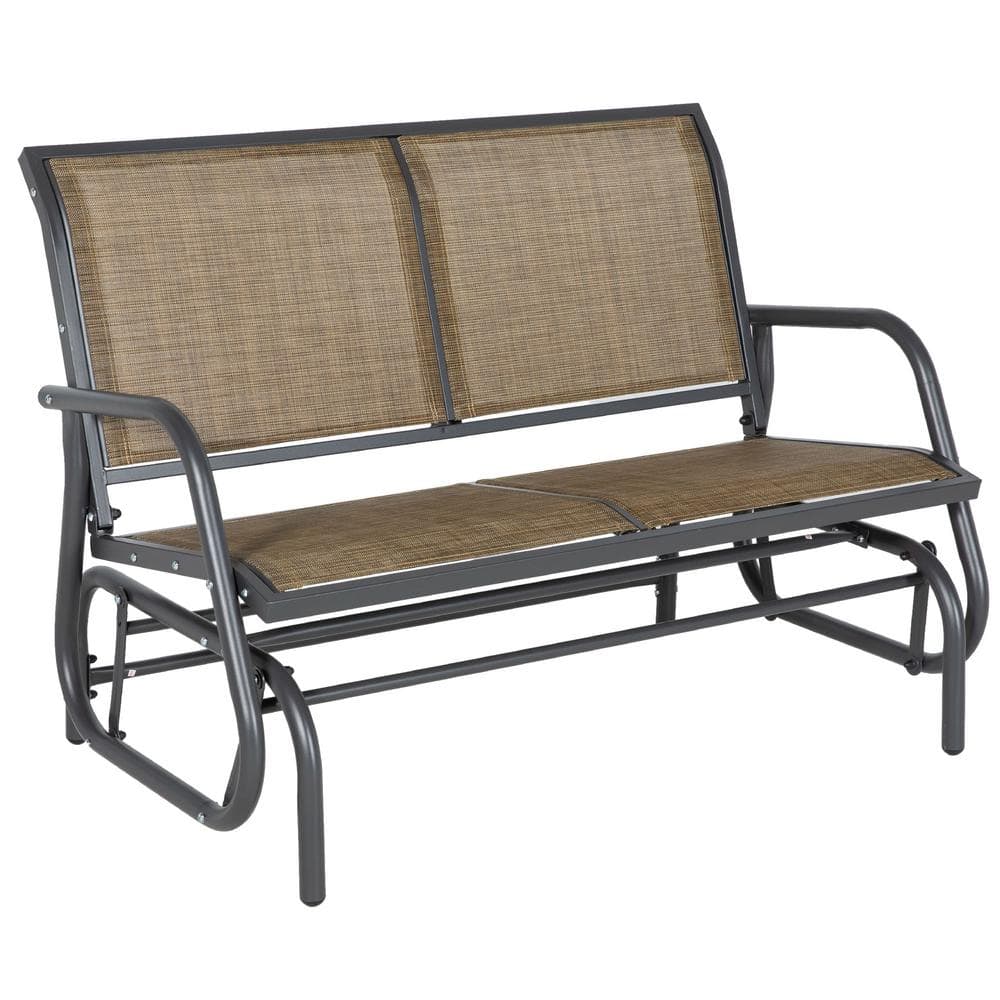 Brown 47.25 in. W x 27.5 in. L x 33.5 in. H Metal Park Bench, Patio Double 