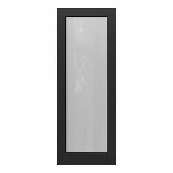 28 in. x 80 in. Solid Core MDF 1-Lite Tempered Frosted Glass and Manufacture Wood Black Finished Interior Door Slab