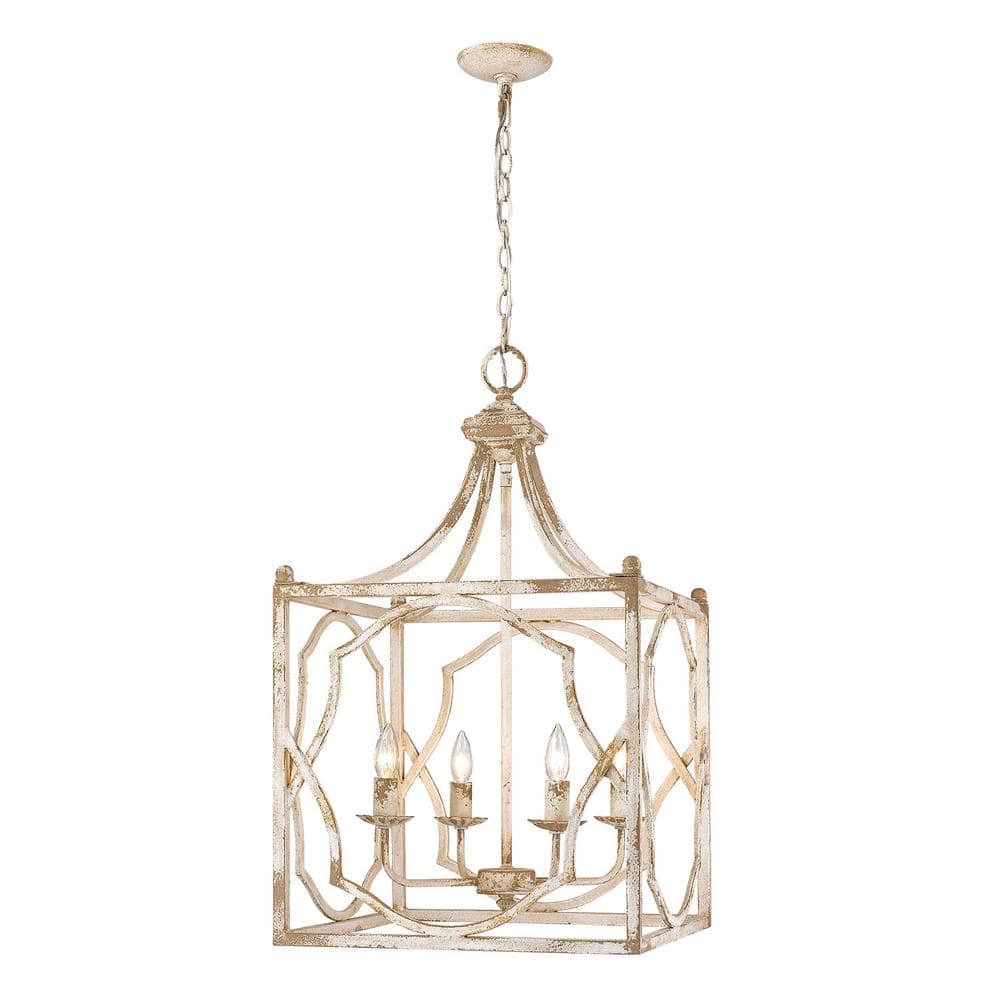 Antique Ivory 4-Light Caged Pendant with Rusty Gold Patina