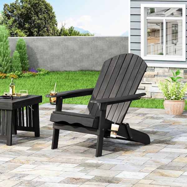 Dark Gray Wood Adirondack Chair for Any Deck, Patio, or Poolside