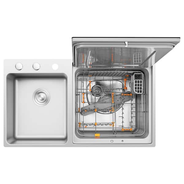 18 in. 3 in. 1-Counter-top Mounted Sink and Right Dishwasher Combination System in Stainless and Black, Produce Cycle