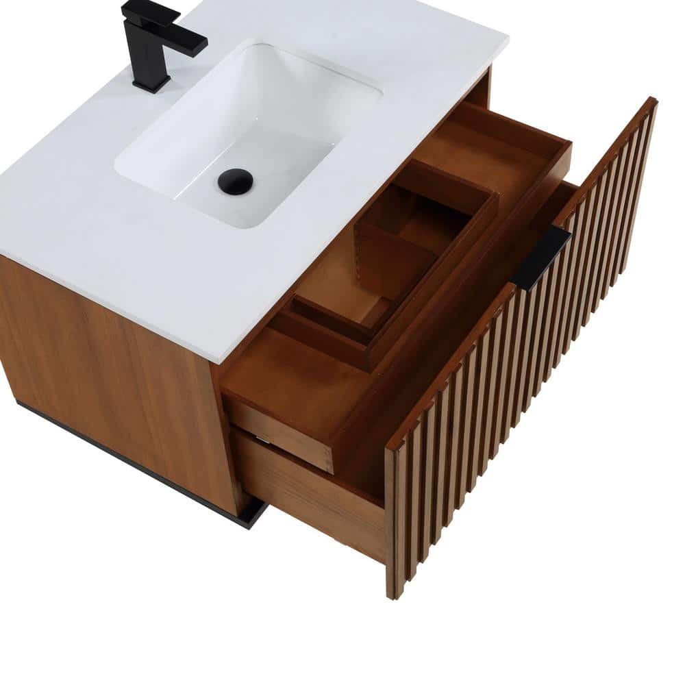 Terra 36'' Walnut and White Granite Single Bathroom Vanity