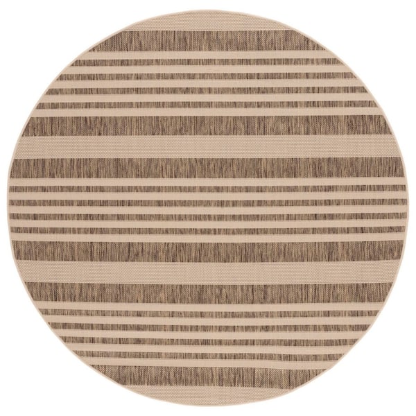 Courtyard Brown/Bone 3 ft. x 3 ft. Striped Indoor/Outdoor Round Area Rug
