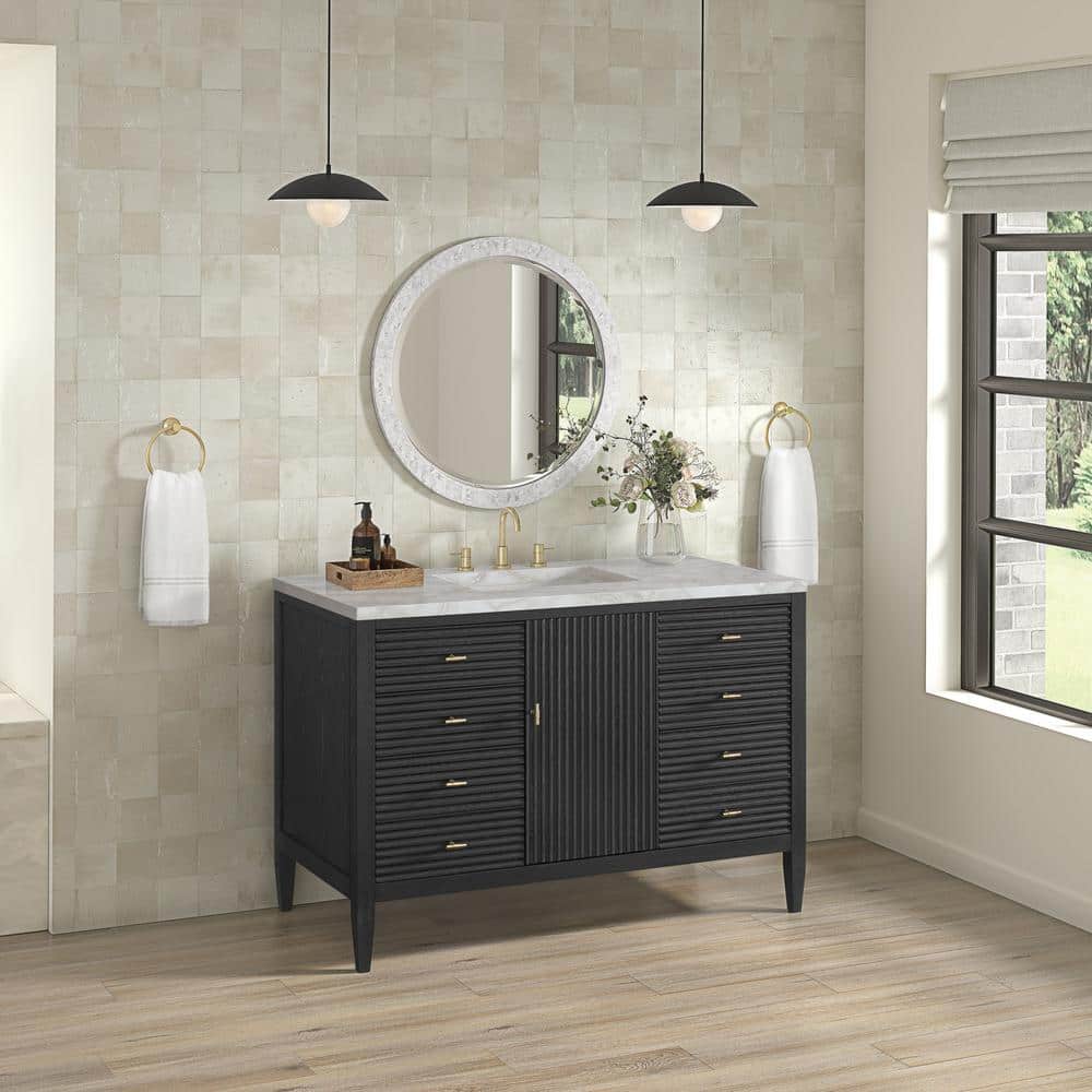 Myrrin 48.0 in. W x 23.5 in. D x 34.06 in. H Single Bathroom Vanity Carbon Oak and Victorian Silver Quartz Top price history on PriceWatchPro