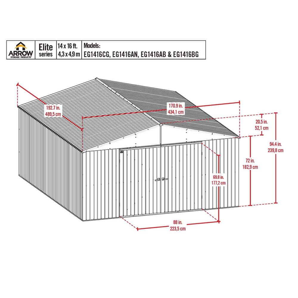 Elite 14 ft. x 16 ft. Cool Grey Steel Storage Shed